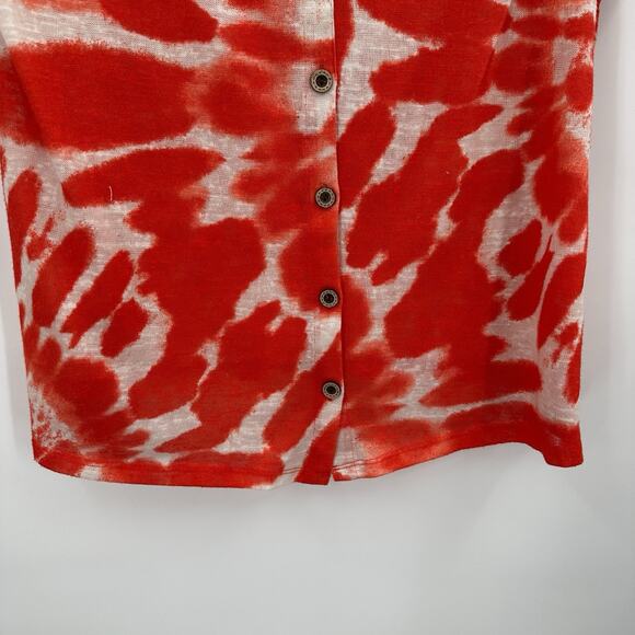 Ali Miles Top Shirt Womens Large Red Orange Knit Tie Die Breathable Tunic Bright - Picture 10 of 13